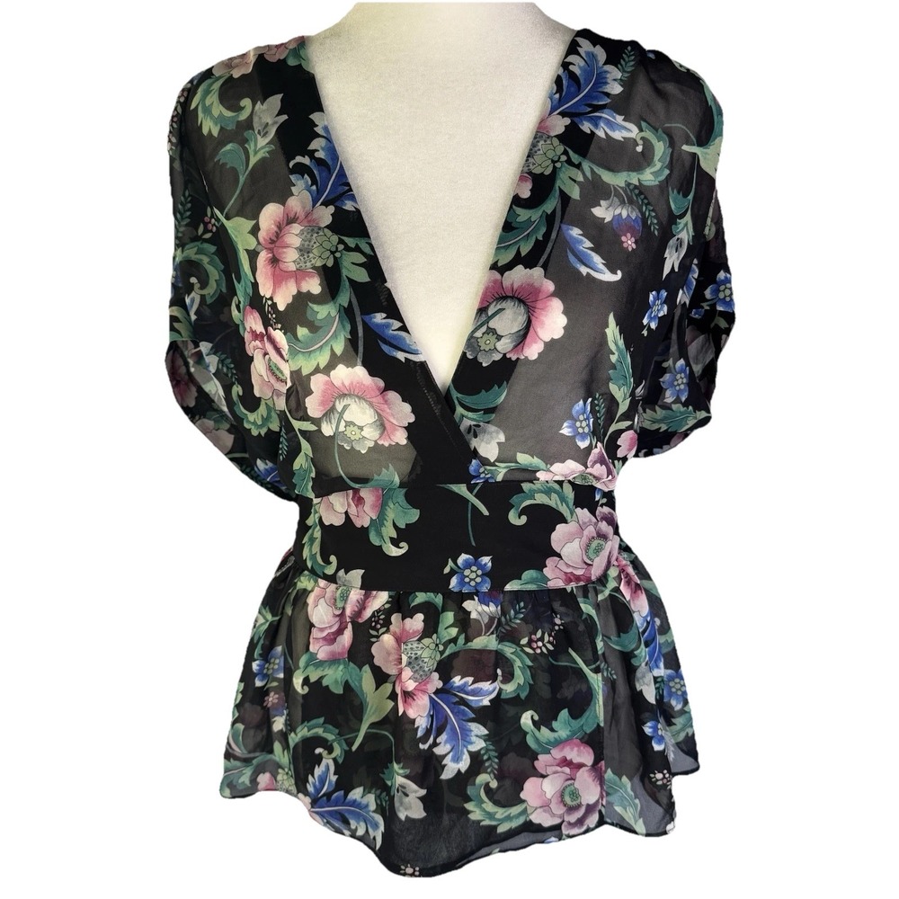 🌟Sheer Floral Wrap Top Fairy Boho Romantic Whimsigoth Flowy Tie Back Y2K